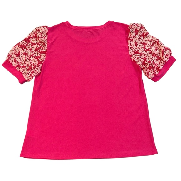 CECE Blouse Puff sleeves Pull over Scoop neck Floral Daisies Medium Like new - Picture 7 of 7